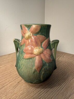 Vintage Roseville Pottery Clematis Vase 103-6 Double Handle